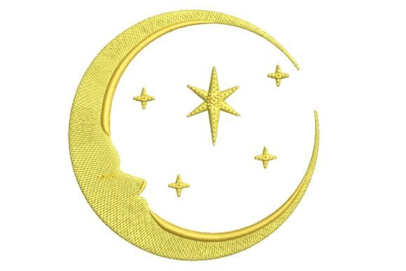 Golden Mystical Crescent Moon Embroidery